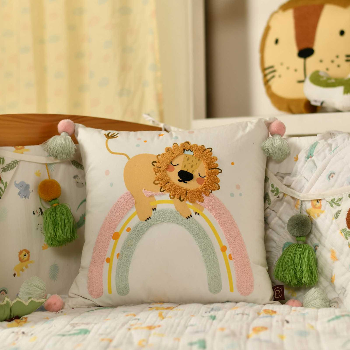 Lion on the Rainbow Kids Cushion Cover - 16x16 Inch
