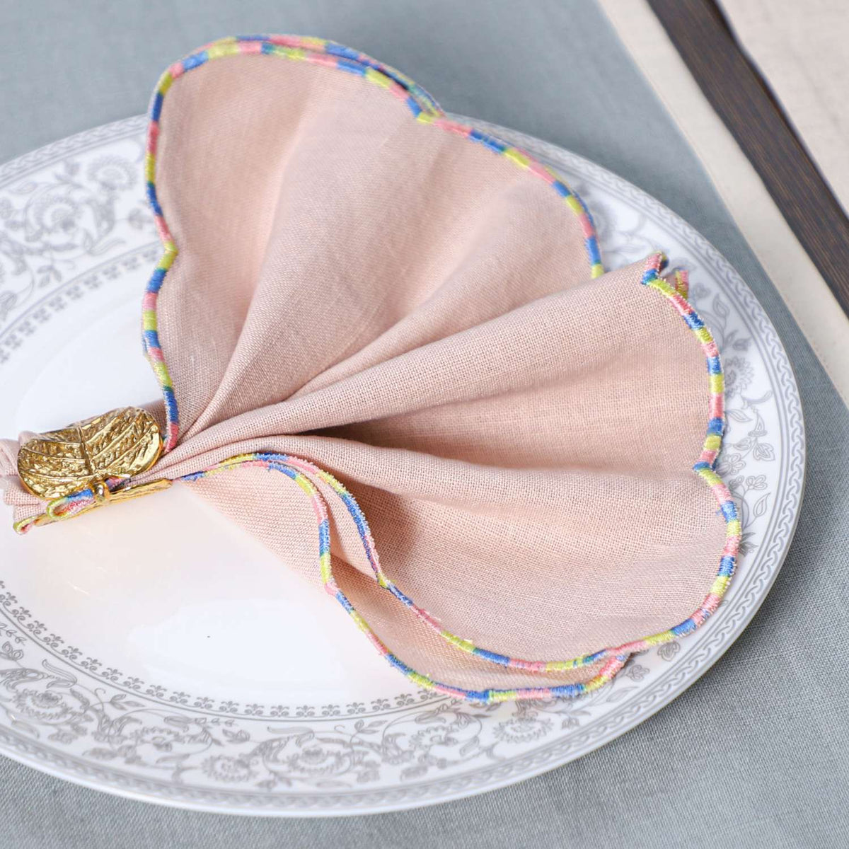 Blush Rainbow Scallop Luxe Cotton Linen Napkin
