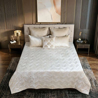 Serene Chevron Embroidered Cotton Viscose Velvet Quilt Set with 2 Pillow Covers