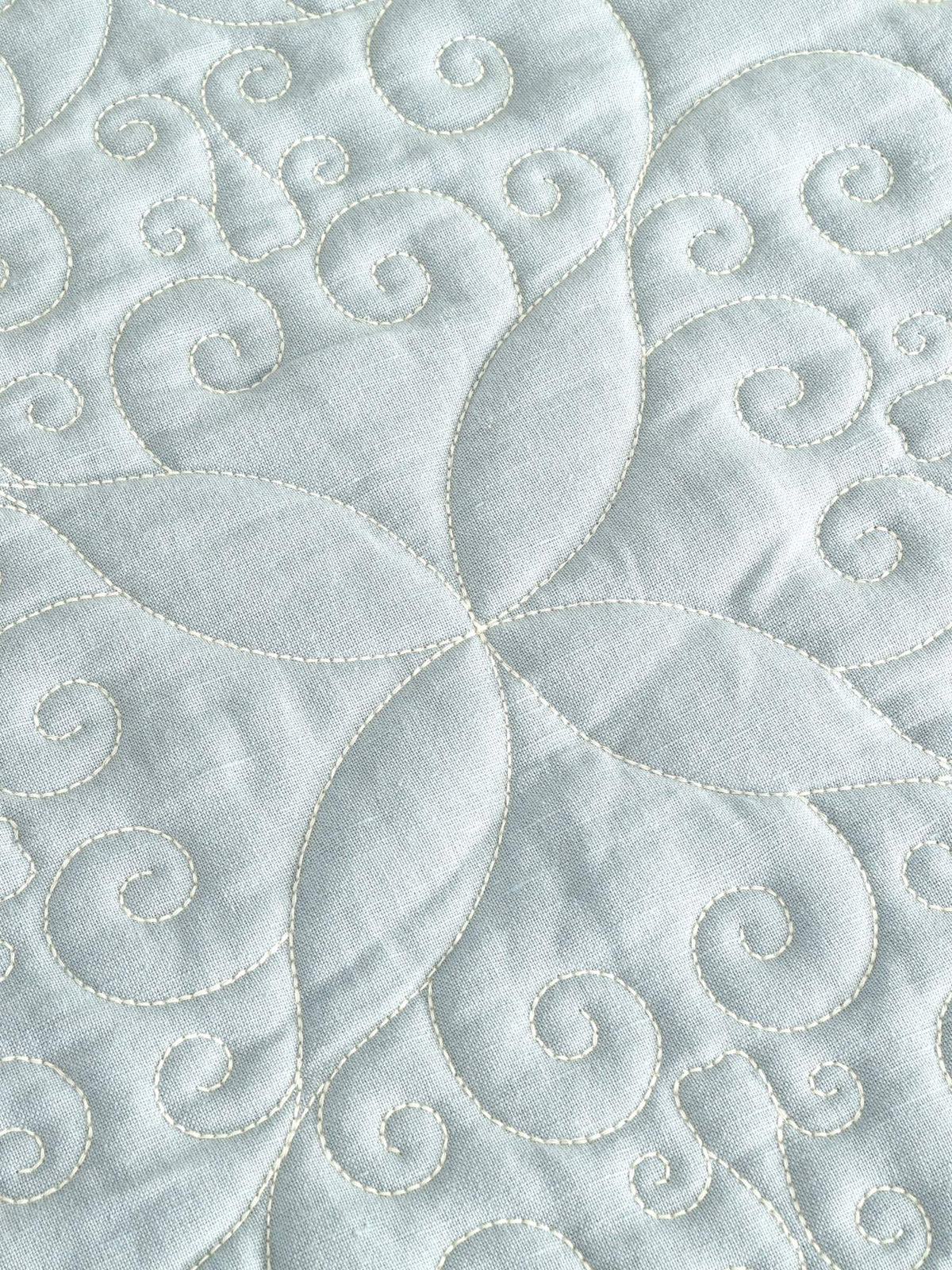 Blue Cotton Linen Geometrical Embroidered Bedspread Set with 2 Pillow Covers