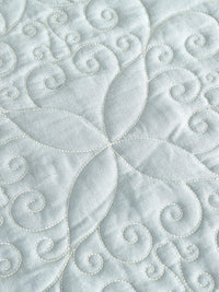 Blue Cotton Linen Geometrical Embroidered Bedspread Set with 2 Pillow Covers