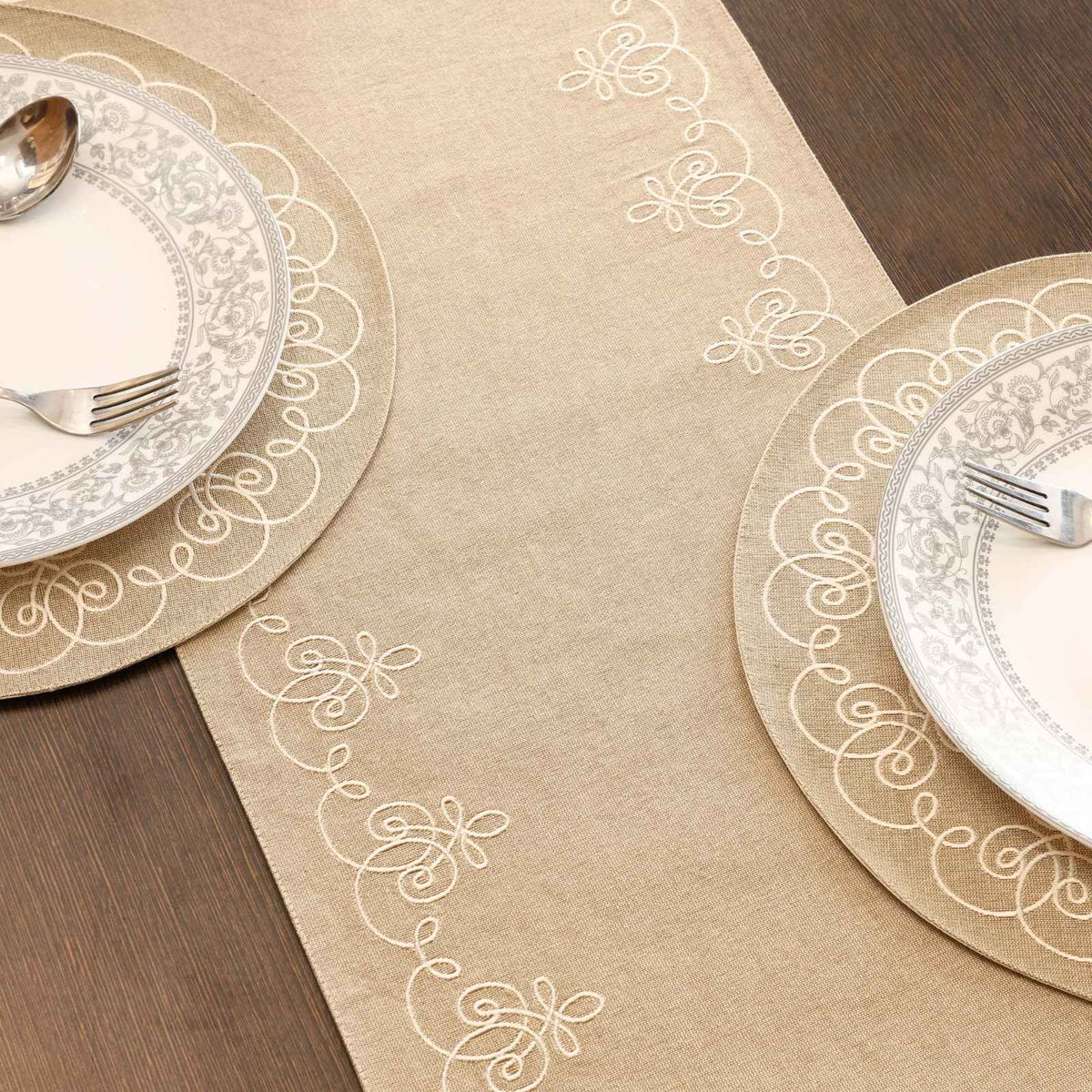 Luxe Filigree Embroidered Table Runner