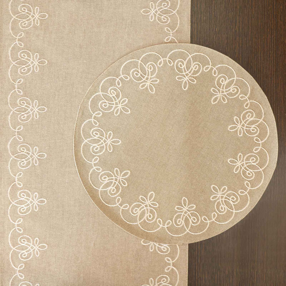 Luxe Filigree Embroidered Table Runner
