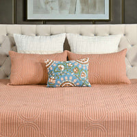 Cotton Linen Geometric Embroidered Quilt Set with Rich Cotton Backing - 2 Pillow Covers