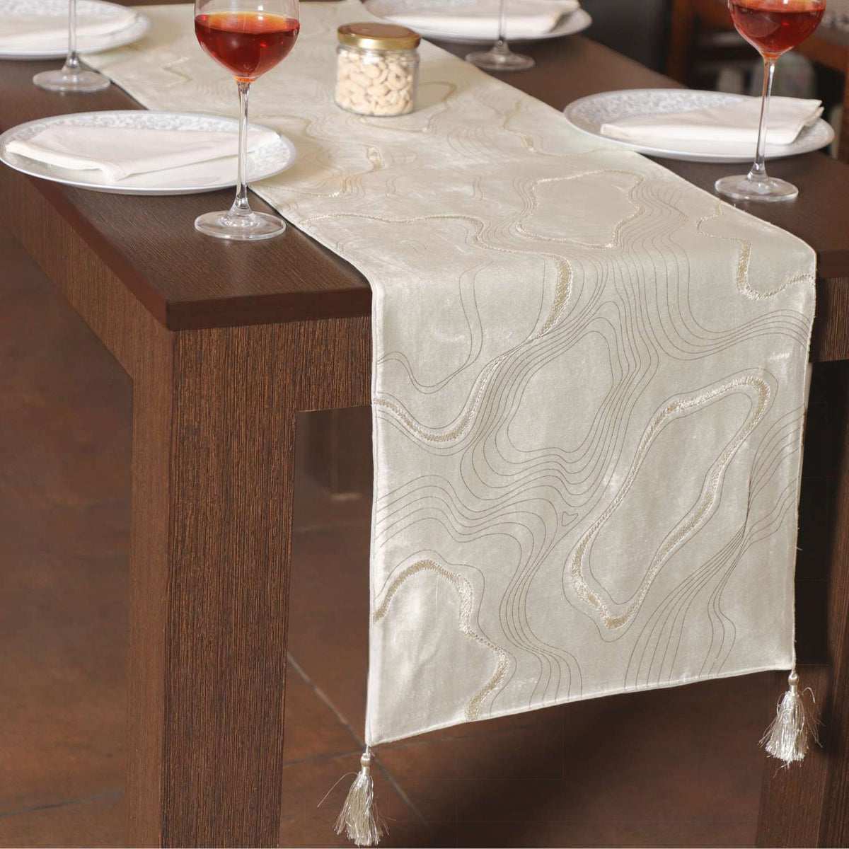 Topographic Foiled Pattern Embroidered Table Runner
