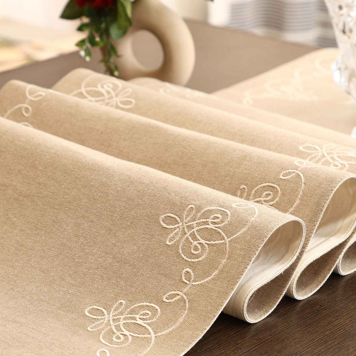 Luxe Filigree Embroidered Table Runner