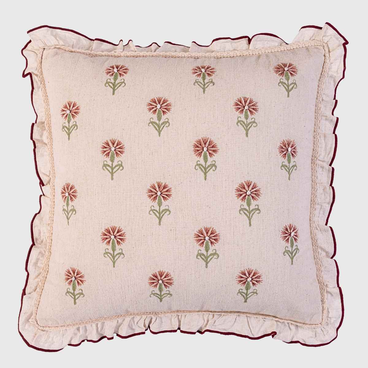 Blush Daisy Embroidered Cushion Cover with Ruffles