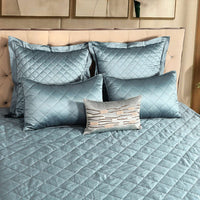 Imperial Blue Faux Silk Embroidered Bedspread with 2 Pillow Covers