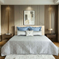 Pearl Grey Faux Silk Embroidered Bedspread with 2 Pillow Covers