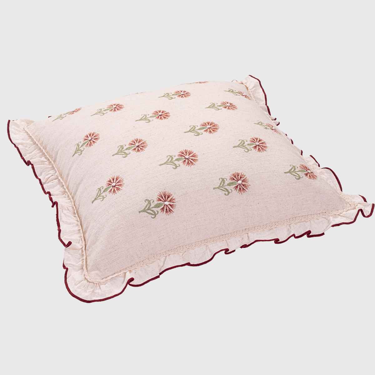 Blush Daisy Embroidered Cushion Cover with Ruffles