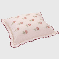 Blush Daisy Embroidered Cushion Cover with Ruffles