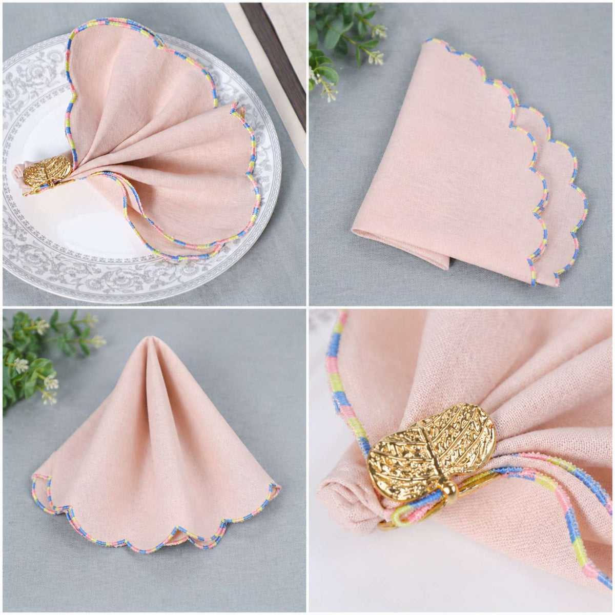 Blush Rainbow Scallop Luxe Cotton Linen Napkin