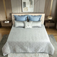 Pearl Grey Faux Silk Embroidered Bedspread with 2 Pillow Covers
