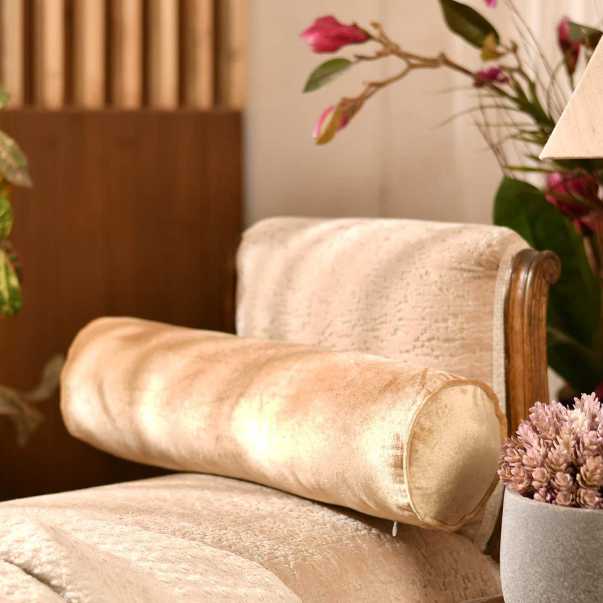 Gold Bolster Shaped Pillow - 50x15 Cms