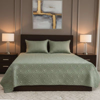 Sage Green Faux Silk Embroidered Bedspread with 2 Pillow Covers