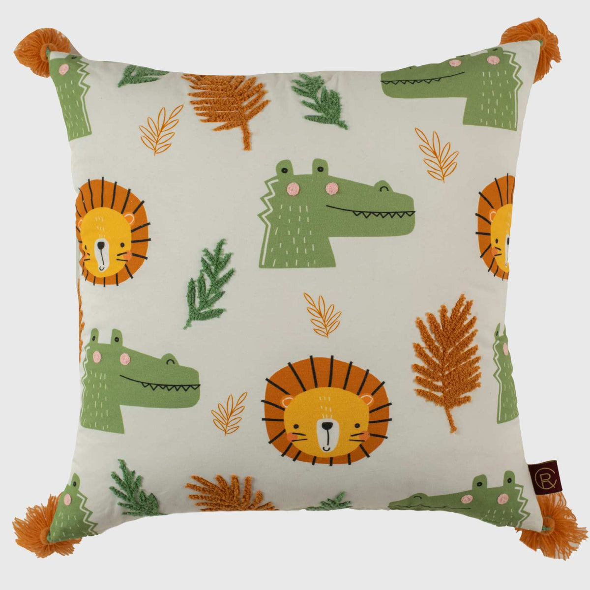Jungle Joy Embroidered Kids Cushion Cover - 16x16 Inch