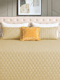 Golden Mist Hexagon Faux Silk Embroidered Bedspread with 2 Pillow Covers