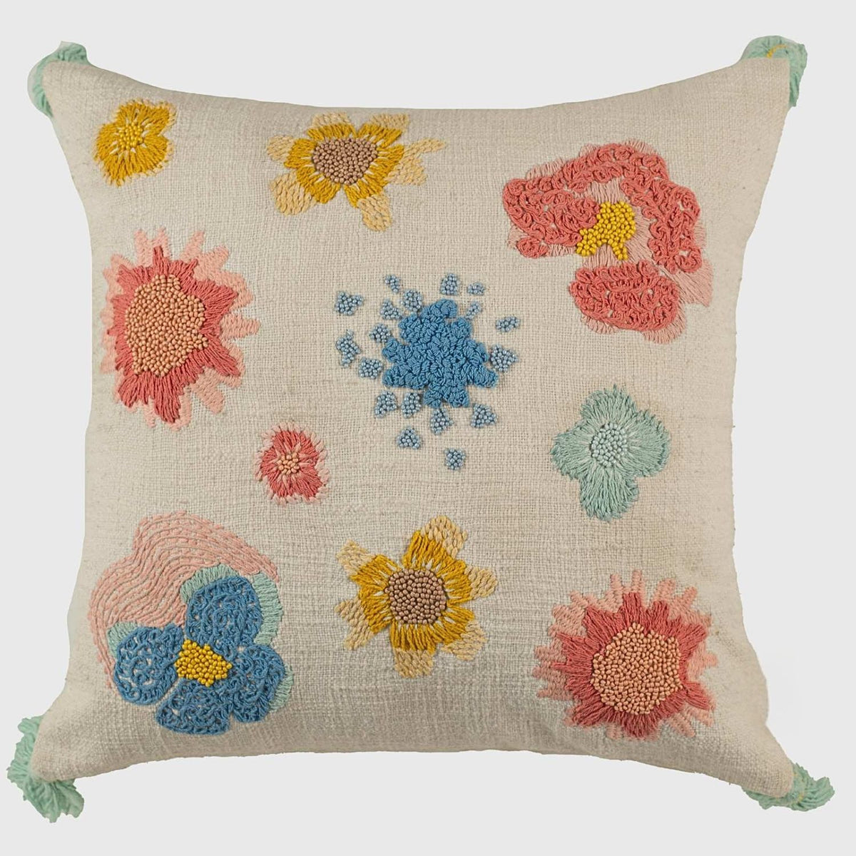Pastel Bloom Hand Embroidered Cushion Cover