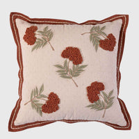 Rust Bloom Hand Embroidered Cotton Slub Cushion Cover