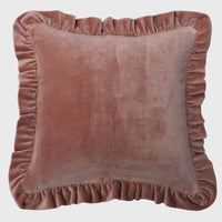 Brown Cotton Velvet Frill Cushion Cover