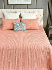 Cotton Linen Geometric Embroidered Quilt Set with Rich Cotton Backing - 2 Pillow Covers