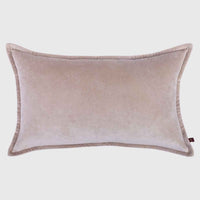 Beige Cotton Velvet Lumbar Cushion Cover with Flange Border - 12x18 Inch