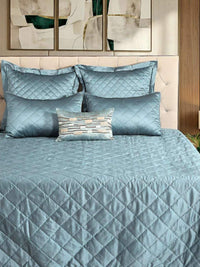 Imperial Blue Faux Silk Embroidered Bedspread with 2 Pillow Covers