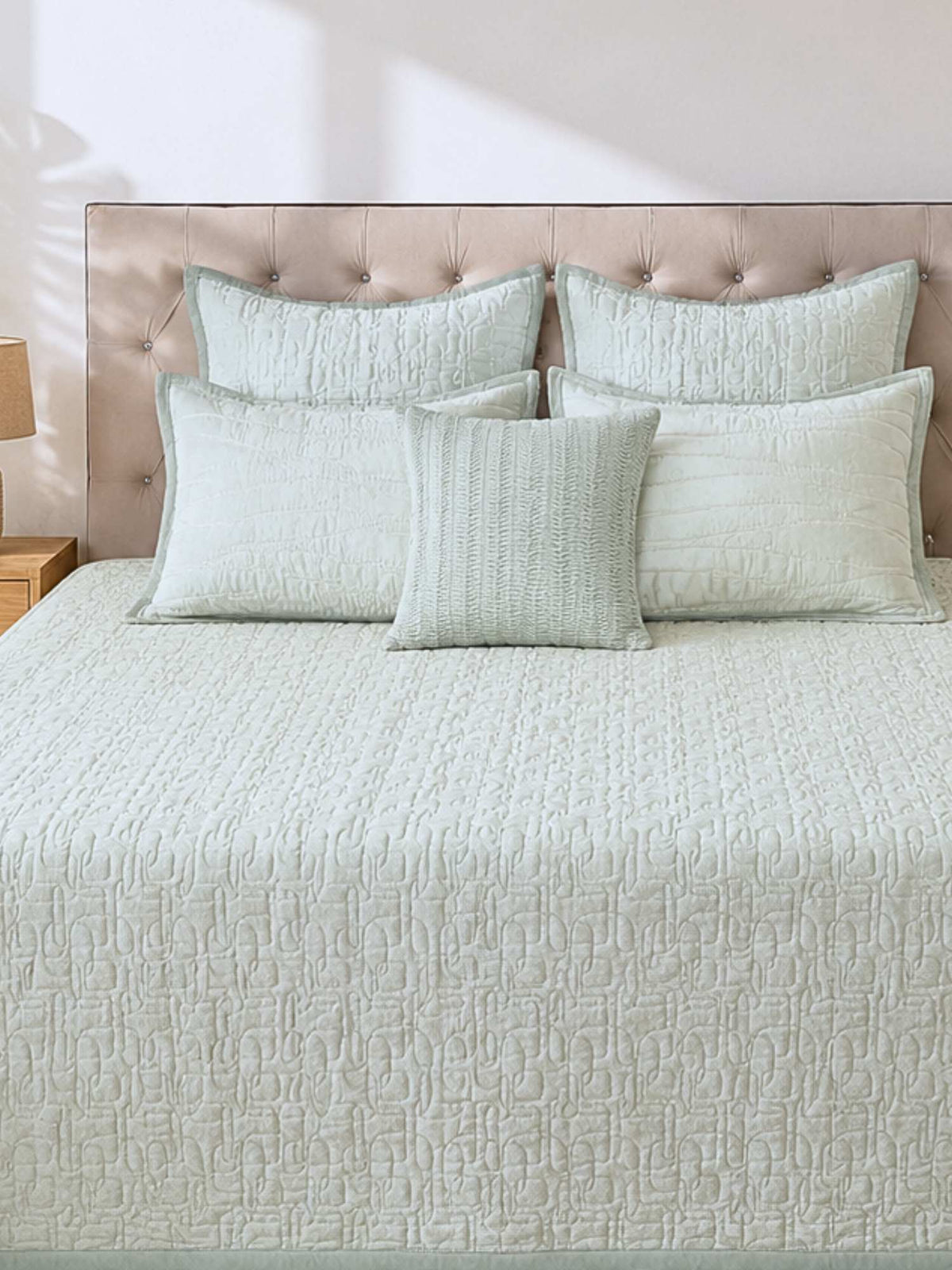 Verdant Royale Velvet Embroidered Bedspread with 2 Pillow Covers