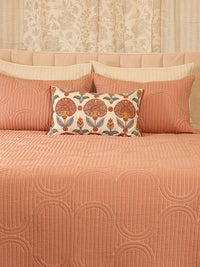 Cotton Linen Geometric Embroidered Quilted Bedspread Set with 2 Pillow Covers