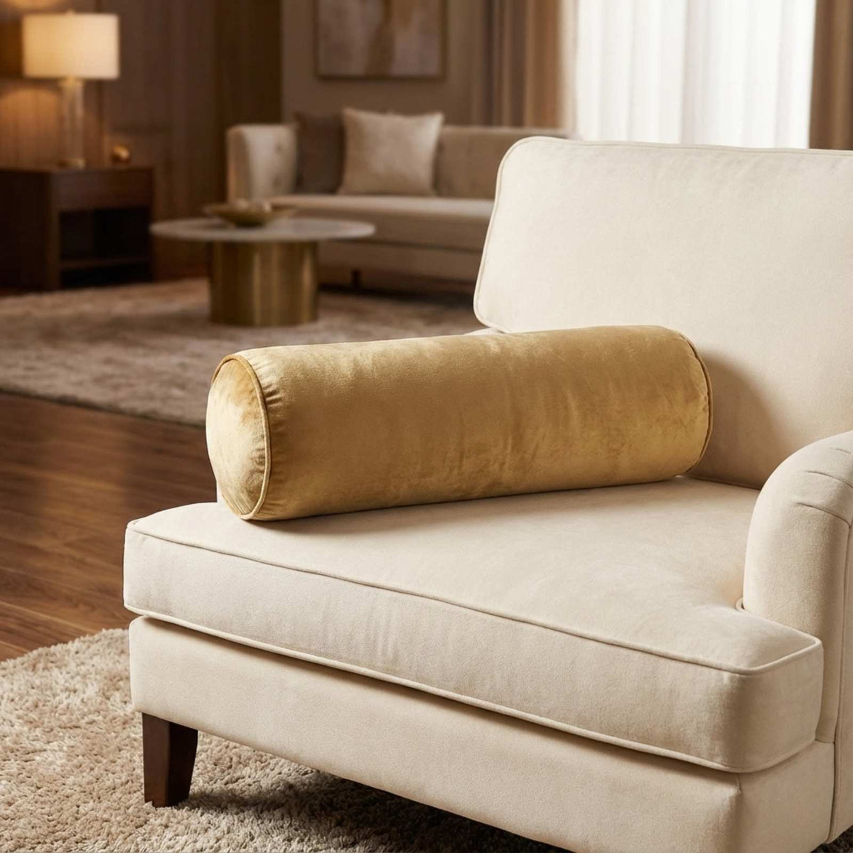 Gold Bolster Shaped Pillow - 50x15 Cms