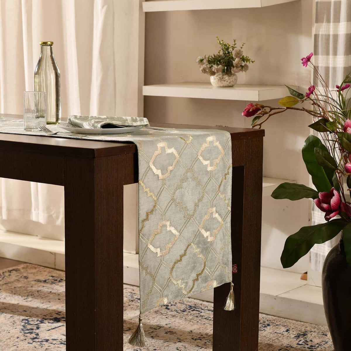 Sage Royal Embroidered Table Runner