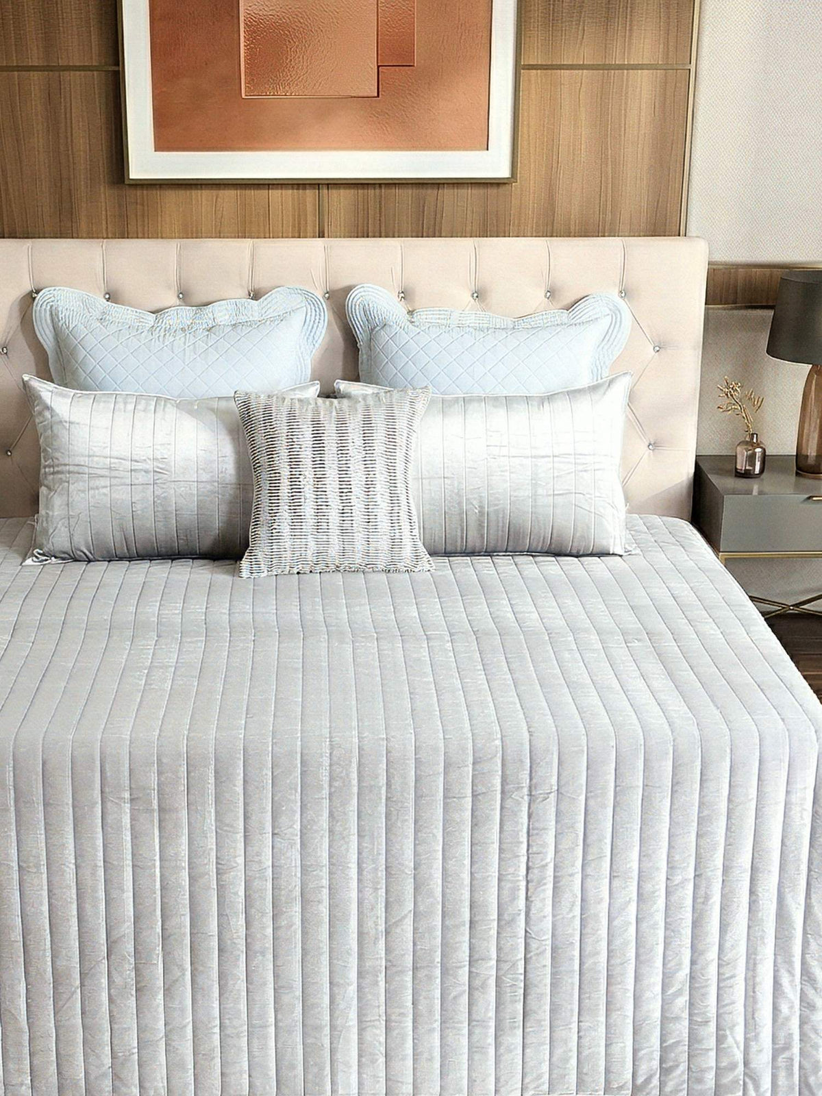 Regal Lines Cotton Viscose Velvet Embroidered Bedspread Set with 2 Pillow Covers