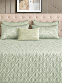 Sage Green Faux Silk Embroidered Bedspread with 2 Pillow Covers