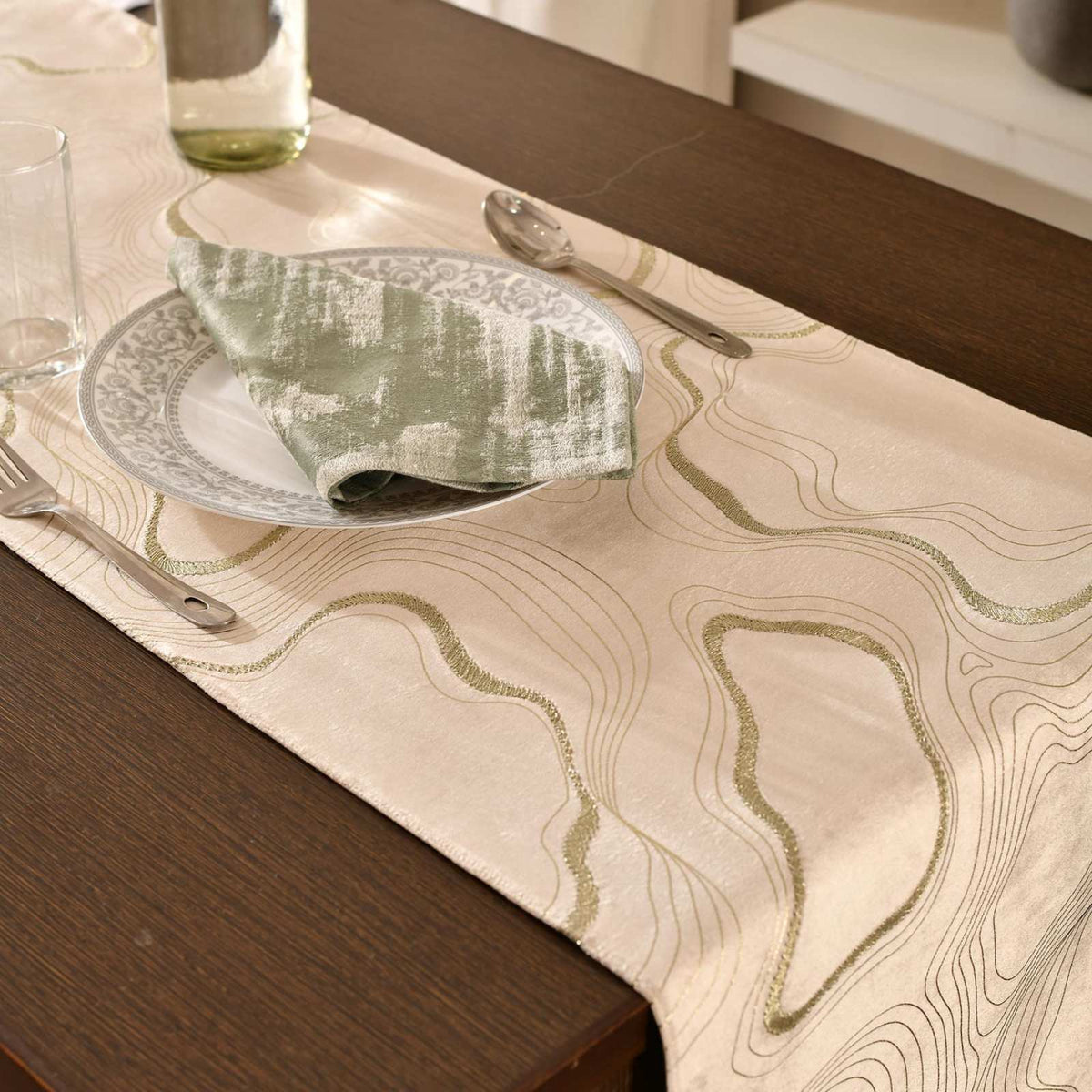 Topographic Foiled Pattern Embroidered Table Runner