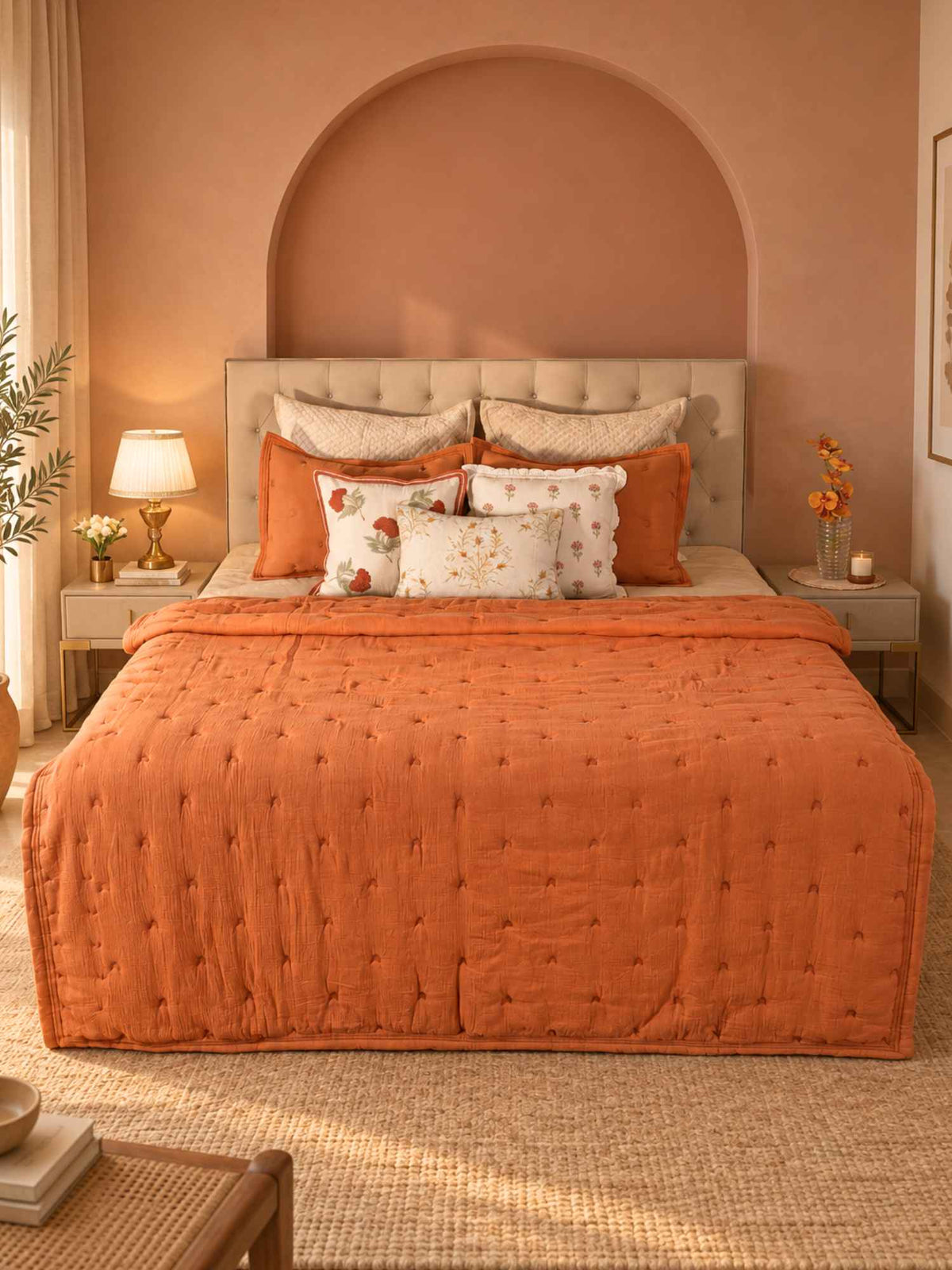 Solara Embroidered Rich Cotton Bedspread with 2 Pillow Covers