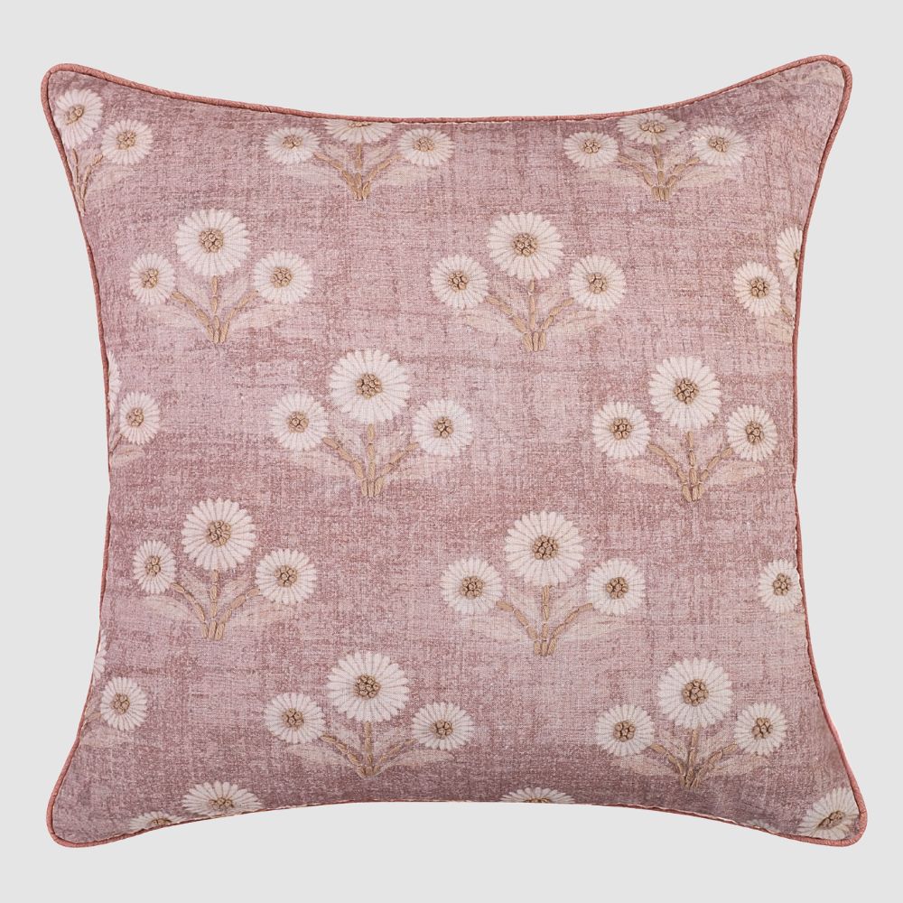 Rosette Embroidered Cushion Cover