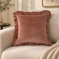 Brown Cotton Velvet Frill Cushion Cover