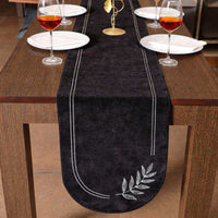Cotton Velvet  Botanical Motif Embroidered Table Runner