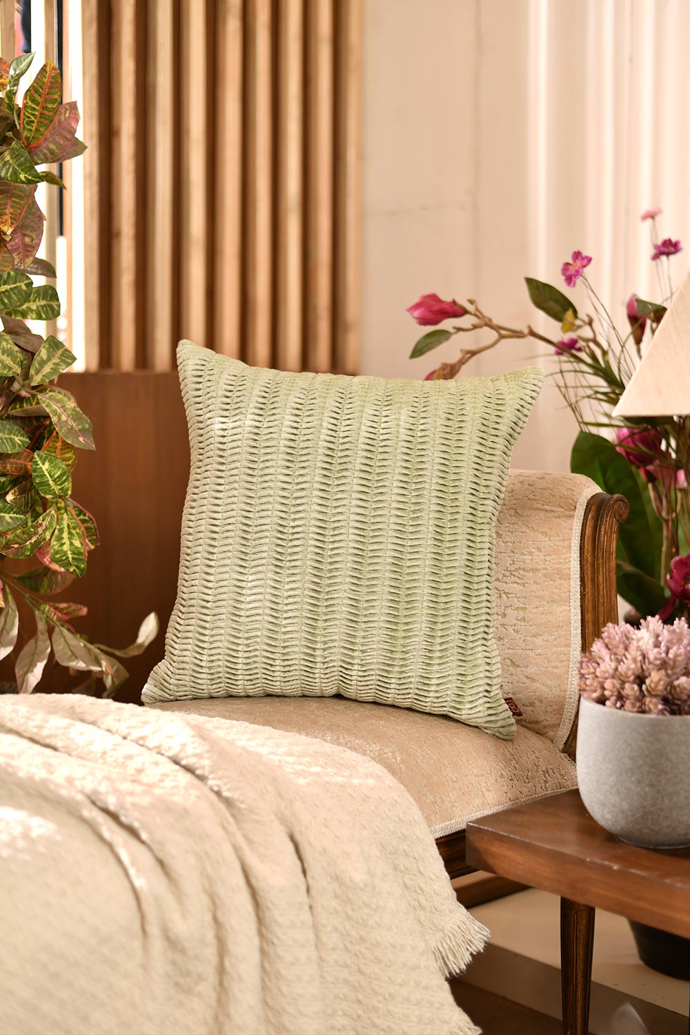 Green Pleated Velvet Cushion Cover