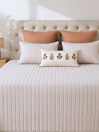 Eterna Beige Embroidered Quilt Bedspread with 2 Pillow Covers