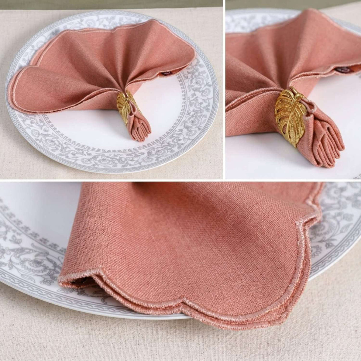 Rose Scallop Luxe Cotton Linen Napkin
