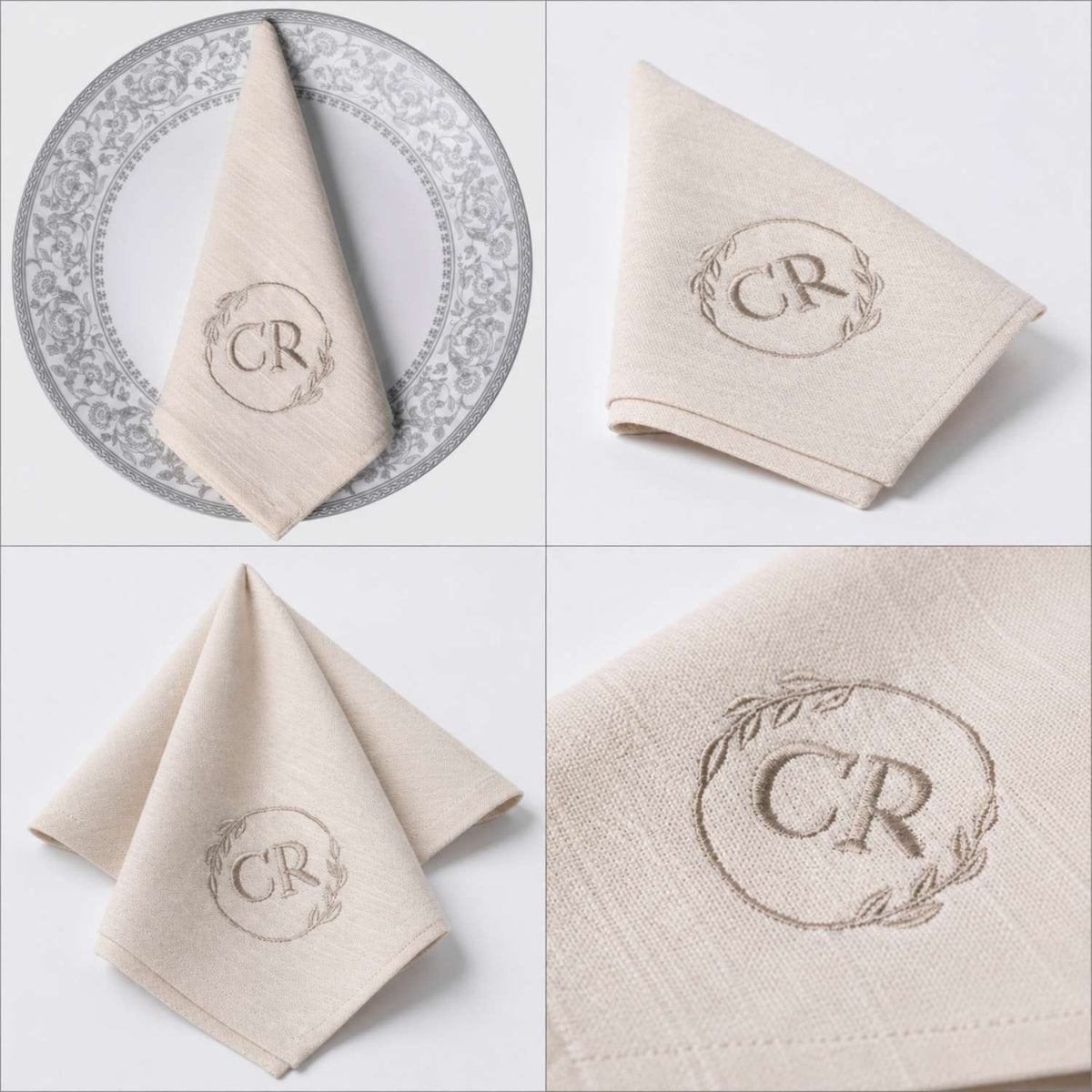 CR Heritage Laurel Monogram Linen Napkin