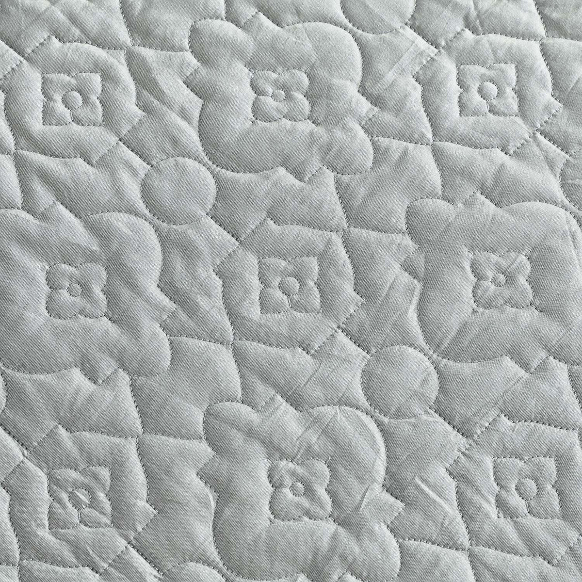 Pearl Grey Faux Silk Embroidered Bedspread with 2 Pillow Covers
