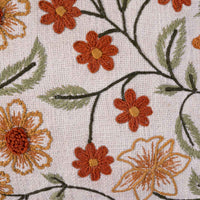 Autumn Meadow Floral Embroidered Cotton Slub Cushion Cover - 12x20 Inch