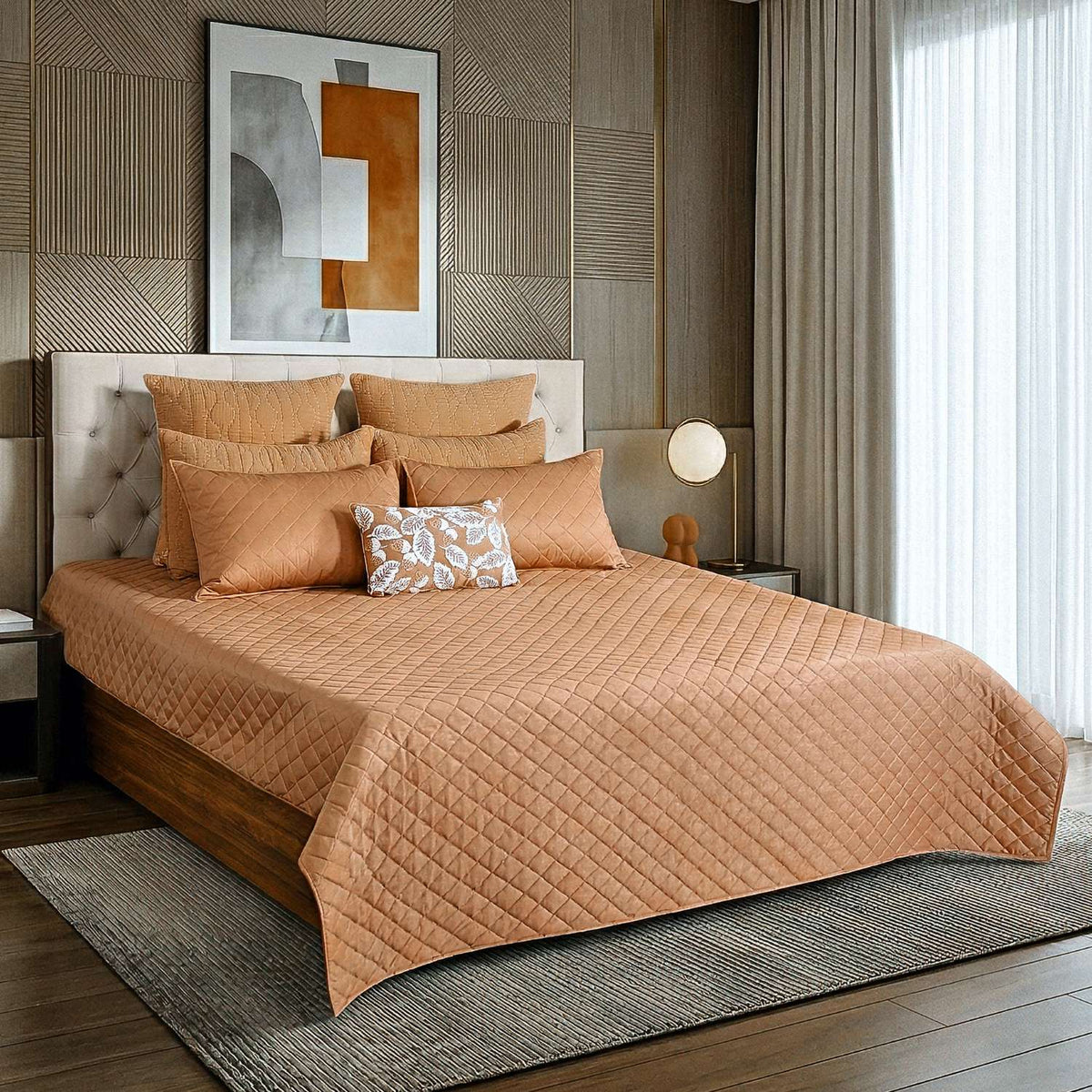 Geometric Poly Velvet Embroidered Bedspread with 2 Pillow Covers