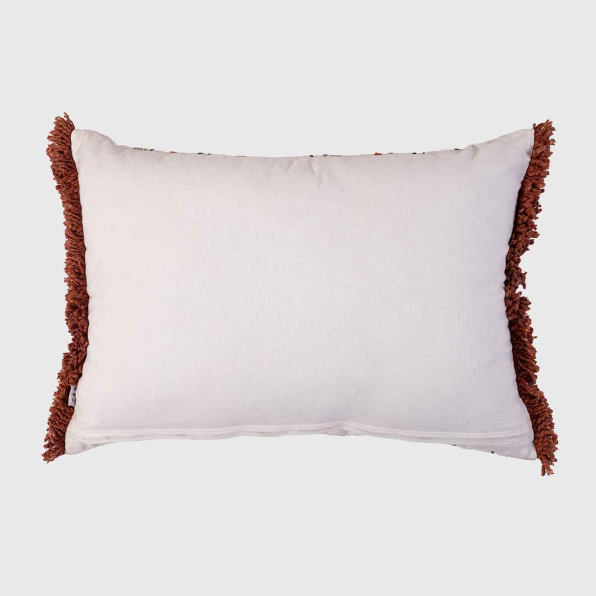 Autumn Meadow Floral Embroidered Cotton Slub Cushion Cover - 12x20 Inch