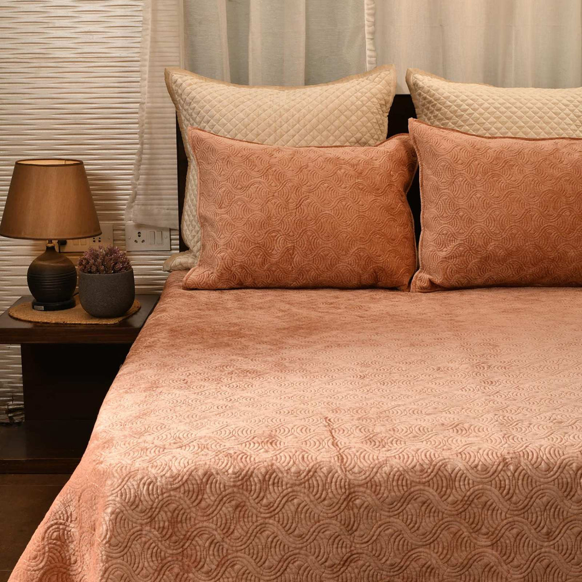 Rustic Bronze Luxe Velvet Embroidered Bedspread with 2 Pillow Covers