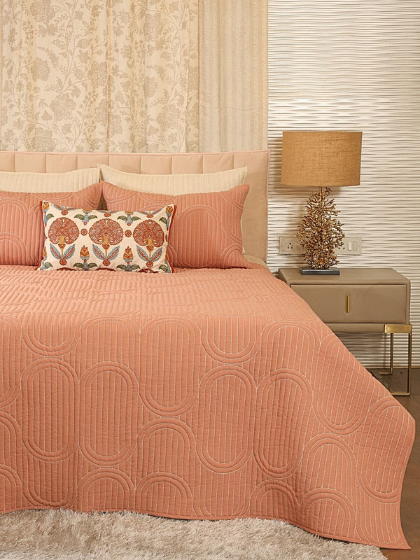Cotton Linen Geometric Embroidered Quilted Bedspread Set with 2 Pillow Covers