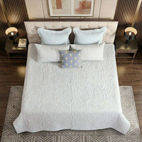 Elara Linen Embroidered Quilt Set – Heritage Grey with 2 Pillow Covers