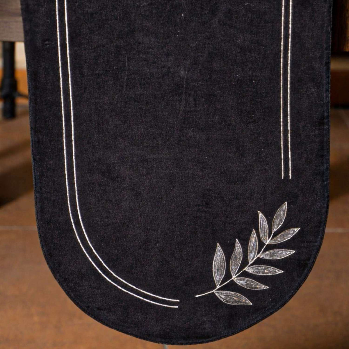 Cotton Velvet  Botanical Motif Embroidered Table Runner